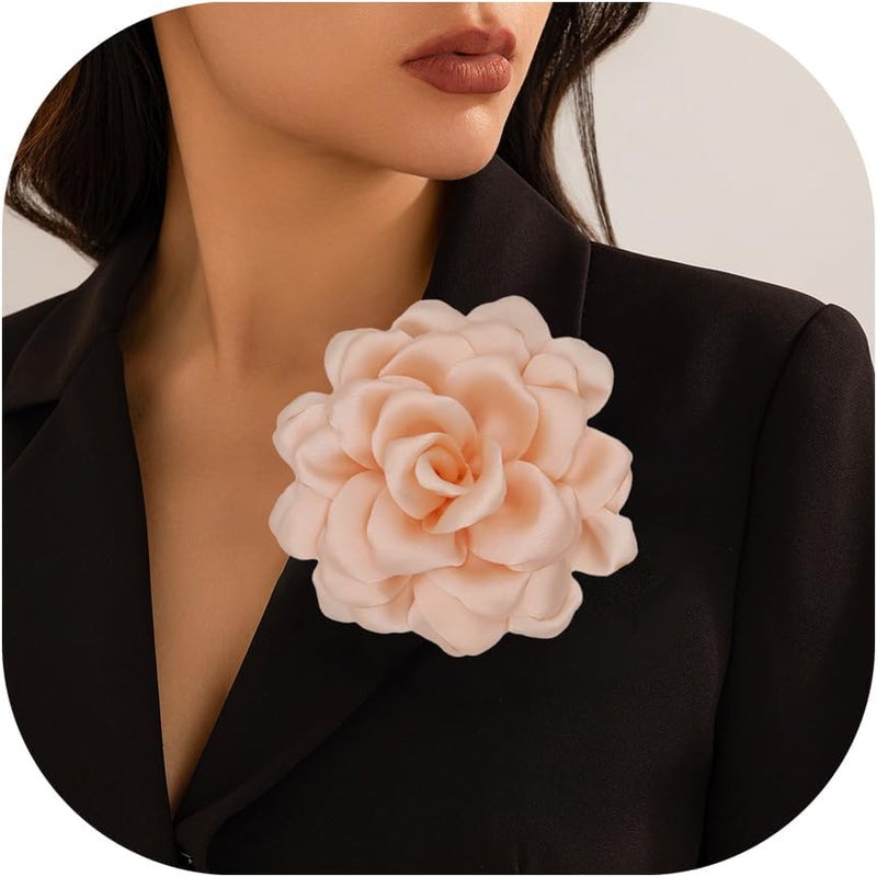 Decixde Satin Fabric Rose Flower Brooches - Handmade Floral Accessory for Wedding Party Dance Banquet Ceremony - Size: 4.72in - Image 1